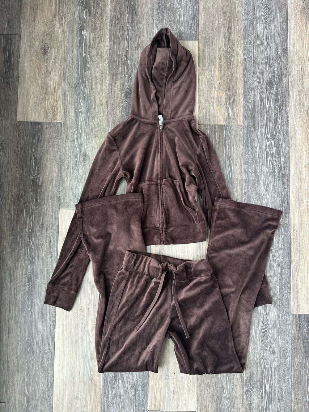 Y2K H&M Divided Chocolate Brown Velour Tracksuit Set XXS